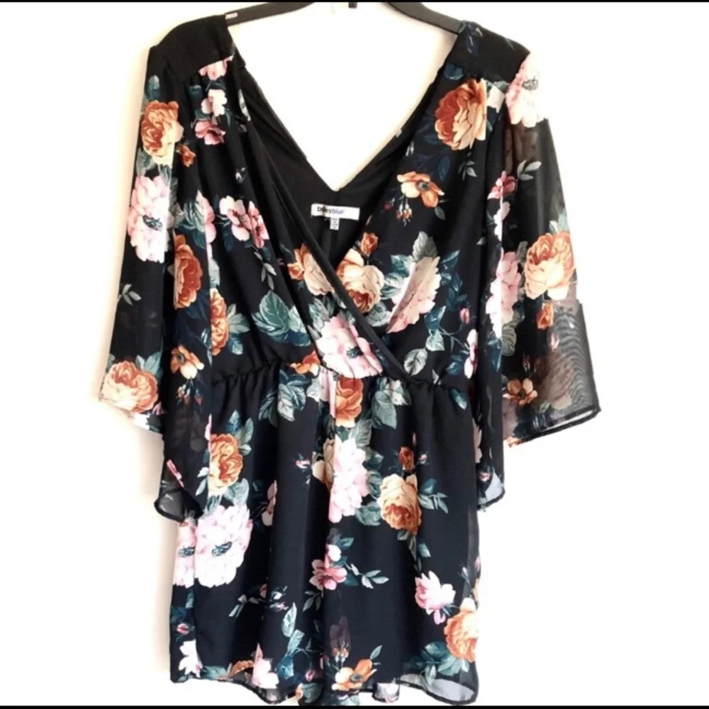 NewBailey Blue black Chiffon floral‎ romper
